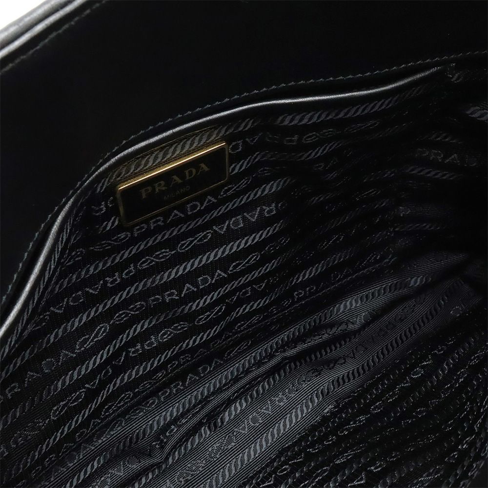 PRADA Gathered Handbag/Shoulder Bag in Nylon and Leather (NERO) Black (1BA173) - Picture 7 of 10